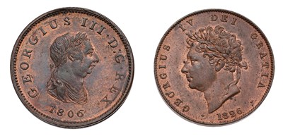 Lot 157 - George IV, Halfpenny 1826, two incuse lines on...