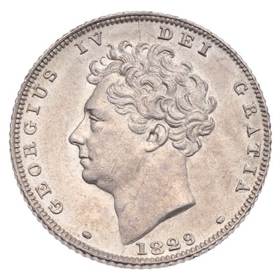 Lot 154 - George IV, Sixpence 1829, lion standing on...