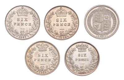Lot 162 - Assorted High-Grade Sixpences, 5 coins in...