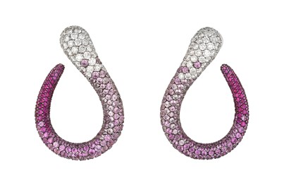 Lot 2012 - A Pair of Sapphire and Diamond Earrings the...