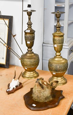 Lot 1234 - A Pair of Brass Table Lamps, together with a...