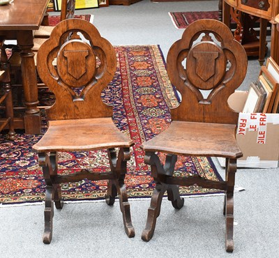 Lot 1449 - Pair of Victorian Oak Hall Chairs
