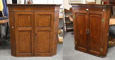 Lot 1387 - A George III Inlaid Oak Hanging Corner...