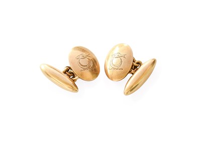 Lot 246 - A Pair of Cufflinks, the oval plaque engraved...