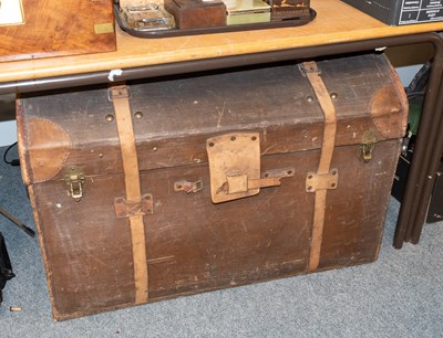 Lot 1398 - A Canvas and Leather Dome Topped Travelling Trunk