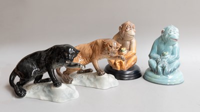 Lot 35 - Beswick Monkey on Pottery Base, blue gloss;...