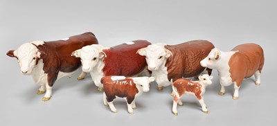 Lot 6 - Three Beswick Hereford Bulls, Cow and Two...