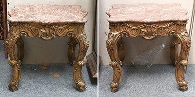 Lot 1417 - A Pair of Reproduction Giltwood and Marble Top...