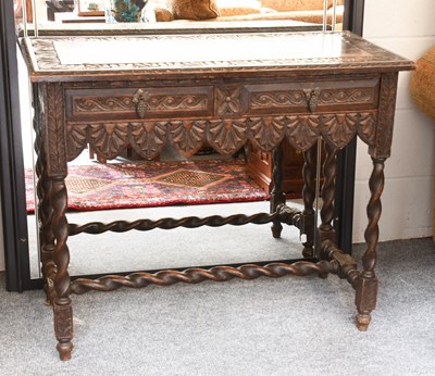 Lot 1410 - Victorian Carved Oak Table with Two Drawers,...