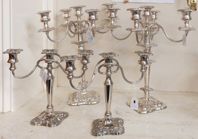 Lot 183 - A Pair of Silver Plate Five-Light Candelabra,...