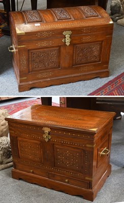 Lot 1370 - Two Modern Indian Brass Inlaid Hardwood Chests,...