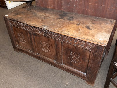Lot 1241 - A Large 18th Century Oak Coffer, with three...