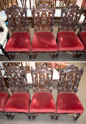 Lot 1293 - Set of Six 19th Century Carved Oak Chairs, the...