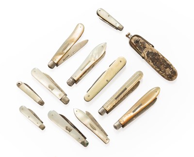 Lot 238 - Eleven Folding Fruit Knives, mainly silver and...