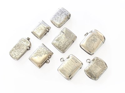 Lot 240 - Eight Various Silver Vesta Cases, Victorian...