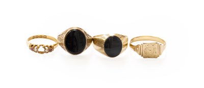 Lot 247 - Two 9 Carat Gold Hardstone Signet Rings,...