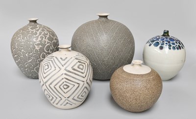 Lot 108 - Studio Pottery, five globular vases, four in...