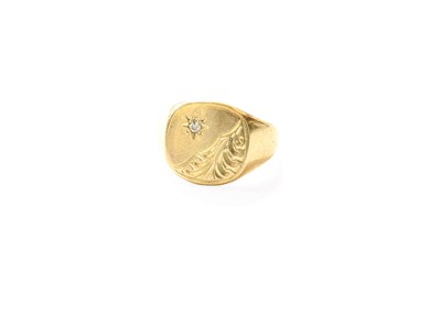 Lot 270 - A 9 Carat Gold Diamond Signet Ring, finger size O