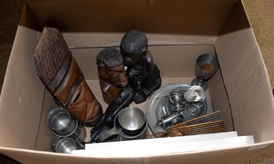 Lot 87 - Silver Condiment Set, pewter, African carvings,...