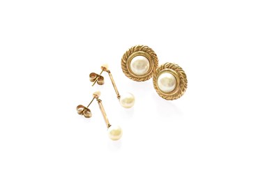 Lot 229 - A Pair of 9 Carat Gold Cultured Pearl Earrings,...