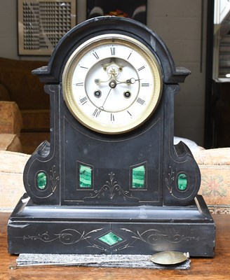 Lot 1432 - A Victorian Black Slate and Malachite Striking...