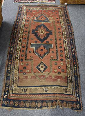 Lot 1269 - Kazak Prayer Rug, the faded terracaotta field...