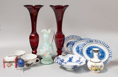 Lot 152 - A Pair of Bohemian Ruby Glass Vases, two...