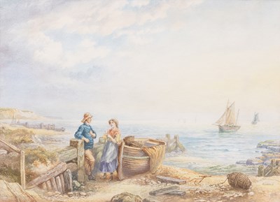 Lot 1132 - Leopold Rivers (1850-1905) "Norfolk Fisherfolk"...