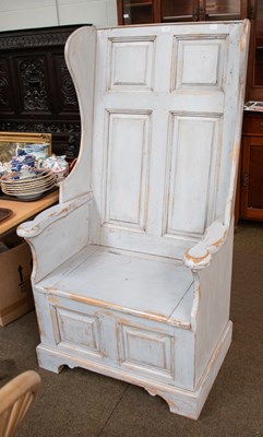 Lot 1299 - Grey Painted Lambing Style Chair, with hinged...