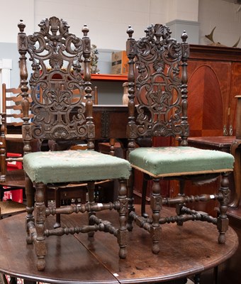 Lot 1228 - Pair of 19th Century Carved Walnut Hall Chairs,...