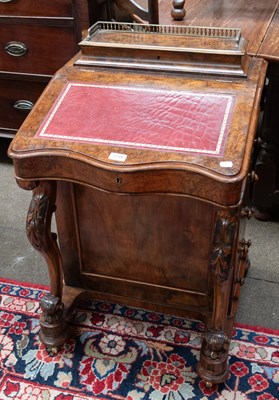 Lot 1248 - A Victorian Burr Walnut Davenport, with carved...