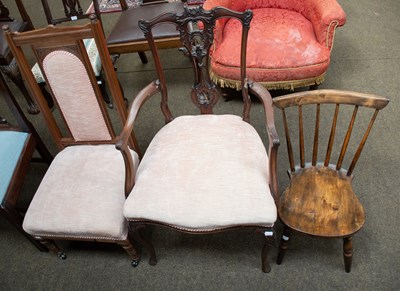 Lot 1300 - An Edwardian Carved Oak Armchair (a.f.), a...