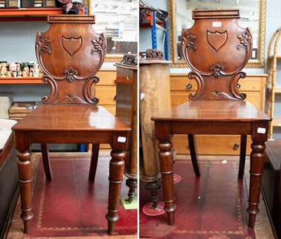 Lot 1328 - Pair of Victorian Mahogany Hall Chairs
