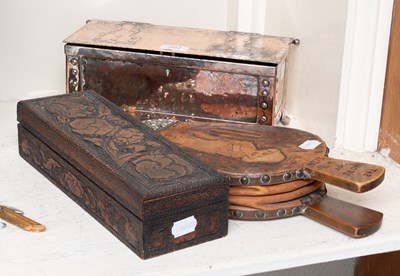 Lot 207 - An Arts and Crafts Metal Box, cricket themed...