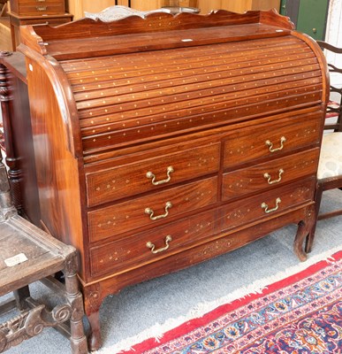 Lot 1446 - A 20th Century Indian Brass Inlaid Tambour...