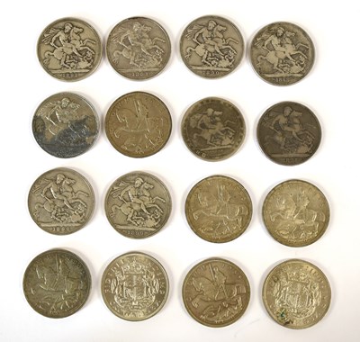 Lot 221 - 16x UK Crowns, comprising; George III, 1820,...