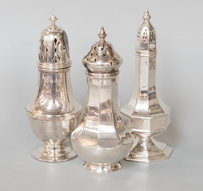 Lot 64 - Three Differing Silver Casters, each tapering...