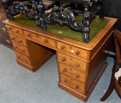 Lot 1306 - A Victorian Mahogany Pedestal Desk, with green...