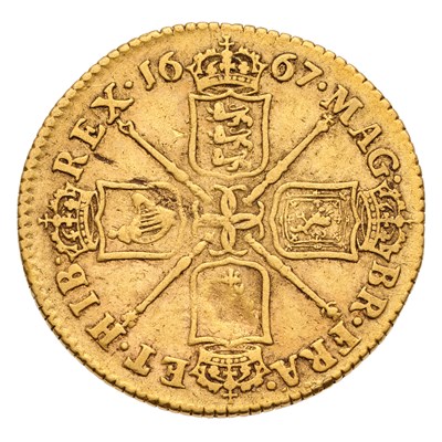Lot 272 - Charles II, Guinea 1667, third laureate bust,...