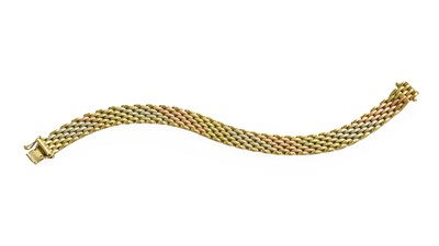 Lot 401 - A 9 Carat Tri-Colour Gold Brick Link Bracelet,...