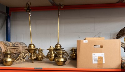 Lot 354 - A Pair of Brass Three Branch Light Fittings,...