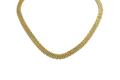 Lot 420 - A 9 Carat Tri-Colour Gold Brick Link Necklace,...
