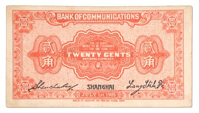 Lot 507 - China, Bank of Communications, Twenty Cents...