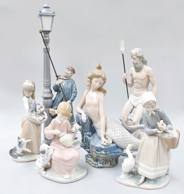 Lot 312 - Lladro Figures including Neptune, Mermaid,...