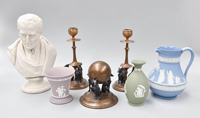 Lot 295 - A Pair of Modern Patinated Candle Sticks,...