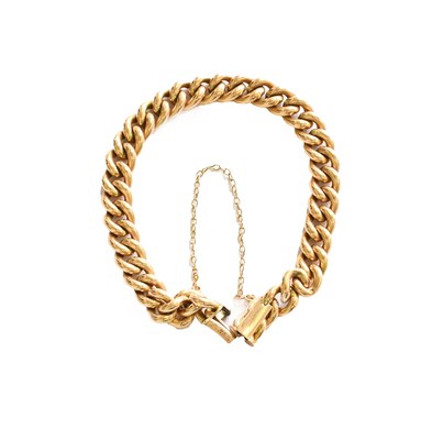 Lot 442 - A Curb Link Bracelet, clasp stamped '585',...
