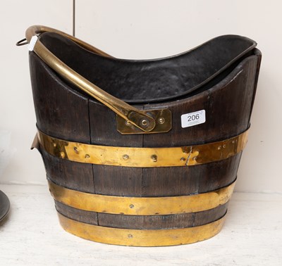 Lot 206 - A 19th Century Brass Bound Peat Bucket, with...