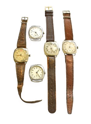 Lot 370 - Five Trench Form Wristwatches (one case back...