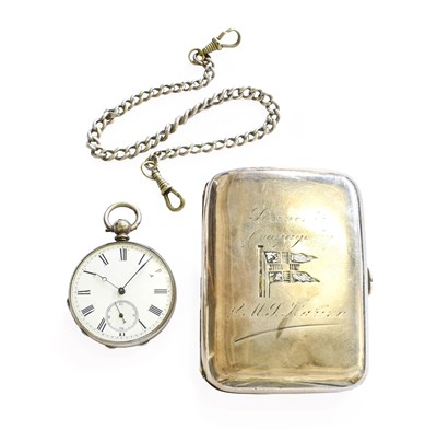 Lot 379 - A Silver Plated Pocket Watch, Silver Curb Link...