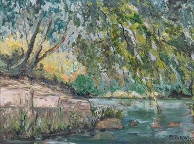 Lot 1049 - D*Perkins (20th Century) Tree lined river...